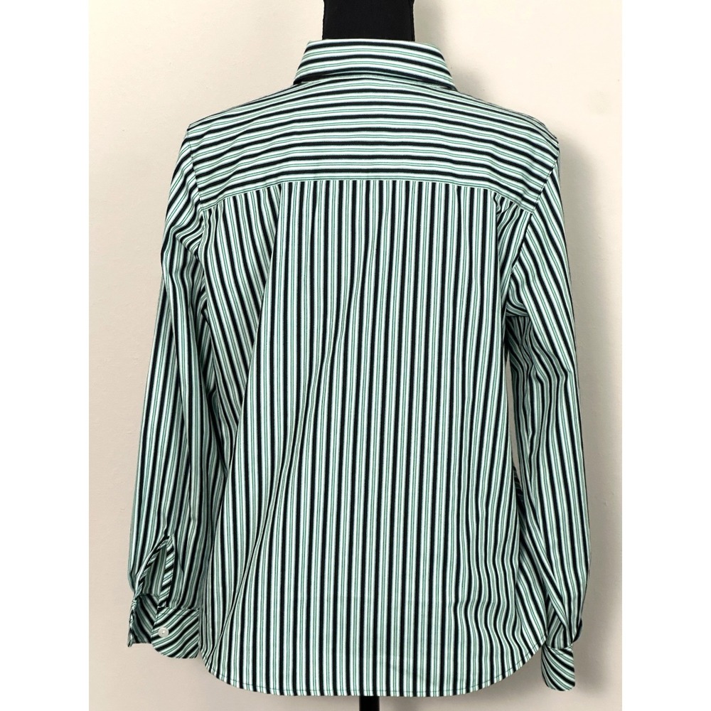 Foxcroft Women's Button Down Striped Longsleeve Blouse Green Black Size‎ (10P) - Picture 12 of 16